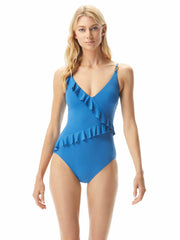 MICHAEL Michael Kors Lingerie Ruffle One Piece Vintage Blue, view 1, click to see full size