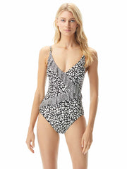 MICHAEL Michael Kors Animal Lingerie Ruffle One Piece Black Multicolor, view 1, click to see full size