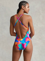 Polo Ralph Lauren Art Gallery Plunge Crossback One Piece in Multicolor, view 2, click to see full size
