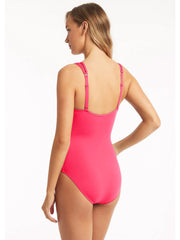 Sea Level Essentials Spliced One Piece in Hot Pink, view 2, click to see full size