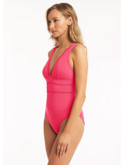 Sea Level Essentials Spliced One Piece in Hot Pink, view 4, click to see full size