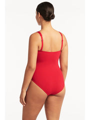 Sea Level Essentials Square Neck One Piece in Red, view 2, click to see full size