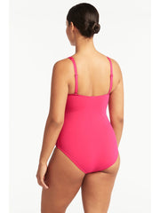 Sea Level Essentials Cross Front One Piece in Hot Pink, view 2, click to see full size