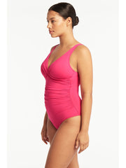 Sea Level Essentials Cross Front One Piece in Hot Pink, view 3, click to see full size