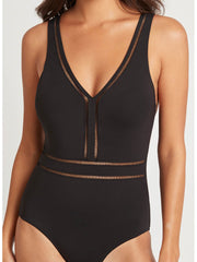 Sea Level Essentials Spliced Waisted One Piece in Black, view 4, click to see full size