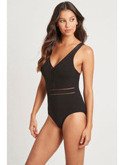 Sea Level Essentials Spliced Waisted One Piece in Black, view 3, click to see full size