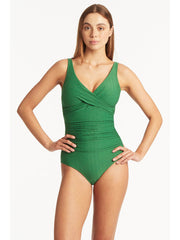 Sea Level Honeycomb Cross Front Multifit One Piece In Green, view 1, click to see full size