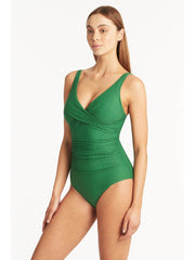 Sea Level Honeycomb Cross Front Multifit One Piece In Green, view 3, click to see full size