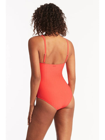 Sea Level Honeycomb Cross Front Multifit One Piece In Tangerine