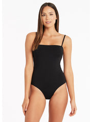 Sea Level High Leg Bandeau One Piece In Black, view 1, click to see full size