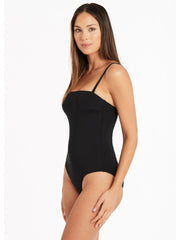 Sea Level High Leg Bandeau One Piece In Black, view 3, click to see full size