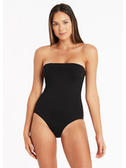 Sea Level High Leg Bandeau One Piece In Black, view 4, click to see full size