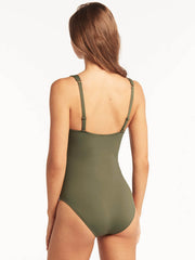 Sea Level Essentials Longline Triangle One Piece in Khaki, view 2, click to see full size