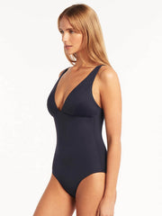 Sea Level Essentials Longline Triangle One Piece in Nightsky, view 3, click to see full size