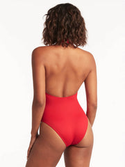 Sea Level Essentials Keyhole Halter One Piece in Red, view 2, click to see full size