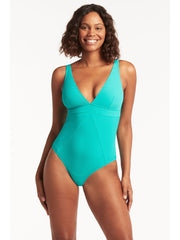 Sea Level Spinnaker Panel Line One Piece in Aqua, view 1, click to see full size