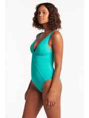 Sea Level Spinnaker Panel Line One Piece in Aqua, view 3, click to see full size