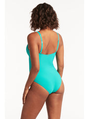 Sea Level Spinnaker Panel Line One Piece in Aqua, view 2, click to see full size