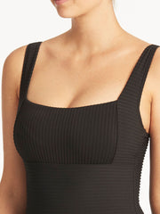Sea Level Spinnaker Square Neck One Piece in Black, view 4, click to see full size