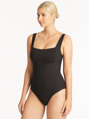 Sea Level Spinnaker Square Neck One Piece in Black, view 3, click to see full size