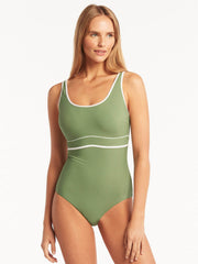 Sea Level Elite DD/E Panelled One Piece in Olive, view 1, click to see full size