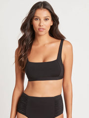 Sea Level Square Neck Bra Top In Black, view 1, click to see full size