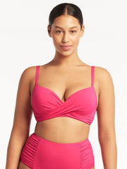 Sea Level Essentials Cross Front Underwire Bra In Hot Pink, view 1, click to see full size
