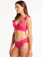 Sea Level Essentials Mid Bikini Bottom In Hot Pink, view 4, click to see full size