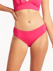 Sea Level Essentials Mid Bikini Bottom In Hot Pink, view 1, click to see full size