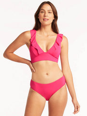 Sea Level Essentials Mid Bikini Bottom In Hot Pink, view 3, click to see full size