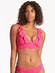 Sea Level Essentials Frill Bra Top In Hot Pink, view 1, click to see full size