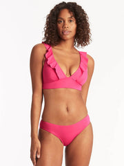 Sea Level Essentials Regular Bikini Bottom In Hot Pink, view 3, click to see full size