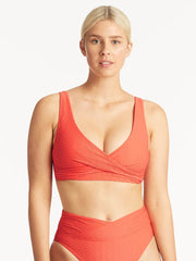 Sea Level Honeycomb Cross Front Multifit Top In Tangerine, view 1, click to see full size