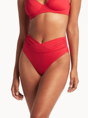 Sea Level Essentials Wrap High Waist In Red, view 1, click to see full size