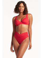 Sea Level Essentials Wrap High Waist In Red, view 3, click to see full size
