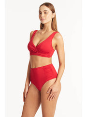 Sea Level Essentials Cross Front Bra in Red, view 3, click to see full size