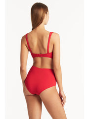 Sea Level Essentials Cross Front Bra in Red, view 2, click to see full size
