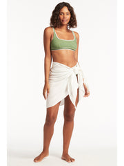 Sea Level Overswim Frayed Sarong in White, view 4, click to see full size