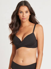 Sea Level Eco Essentials Cross Front Underwire Bra In Black, view 1, click to see full size