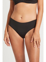 Sea Level Eco Essentials Mid Bikini Bottom In Black, view 1, click to see full size