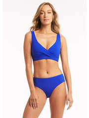 Sea Level Essentials Mid Bikini Bottom in Cobalt, view 4, click to see full size