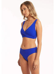 Sea Level Essentials Mid Bikini Bottom in Cobalt, view 3, click to see full size