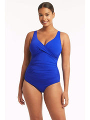 Sea Level Essentials Cross Front One Piece in Cobalt, view 1, click to see full size