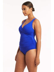 Sea Level Essentials Cross Front One Piece in Cobalt, view 3, click to see full size