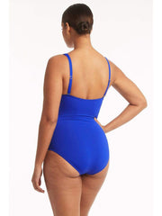Sea Level Essentials Cross Front One Piece in Cobalt, view 2, click to see full size