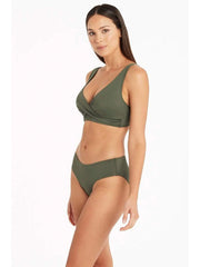 Sea Level Essentials Cross Front Bra in Khaki, view 4, click to see full size