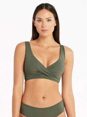 Sea Level Essentials Cross Front Bra in Khaki, view 1, click to see full size