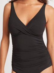 Sea Level Essentials Cross Front One Piece In Black, view 3, click to see full size