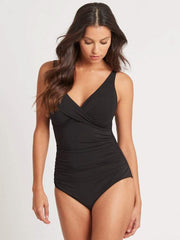 Sea Level Essentials Cross Front One Piece in Black, view 1, click to see full size