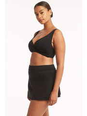 Sea Level Eco Essentials Cross Front Bra In Black, view 3, click to see full size